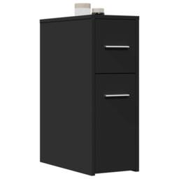 Berkfield Home Narrow Bathroom Cupboard with Wheels Black Engineered Wood - thumbnail 2