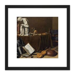 Artery8 Pieter Claesz Vanitas Still Life With The Spinario 8X8 Inch Square Wooden Framed Wall Art Print Picture with Mount in Black - thumbnail 1