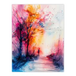 "Artery8 Nature Lover Autumn Hike Sunrise Watercolour Wall Art Print - Size: W18"" x H24""" - thumbnail 1