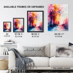 "Artery8 Nature Lover Autumn Hike Sunrise Watercolour Wall Art Print - Size: W18"" x H24""" - thumbnail 3