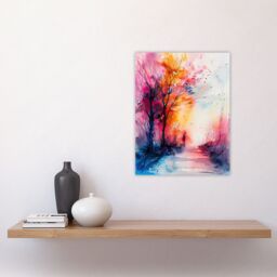 "Artery8 Nature Lover Autumn Hike Sunrise Watercolour Wall Art Print - Size: W18"" x H24""" - thumbnail 4