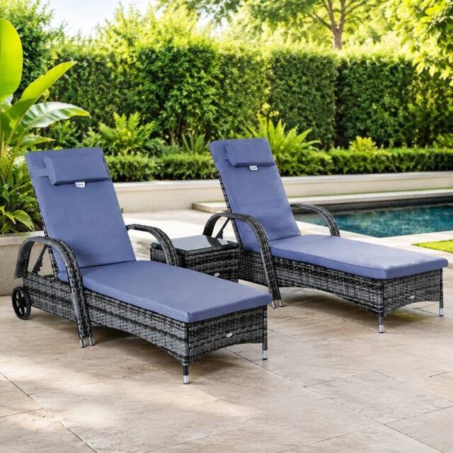 STILVORA Sun Lounger Set with Adjustable Back & Grey Cushions - image 1