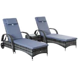 STILVORA Sun Lounger Set with Adjustable Back & Grey Cushions - thumbnail 4