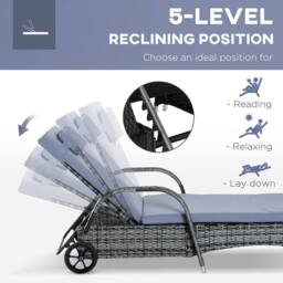 STILVORA Sun Lounger Set with Adjustable Back & Grey Cushions - thumbnail 5