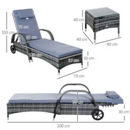 STILVORA Sun Lounger Set with Adjustable Back & Grey Cushions - thumbnail 2
