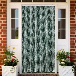 Berkfield Home Fly Curtain Green & White 118x220 cm Chenille - thumbnail 1