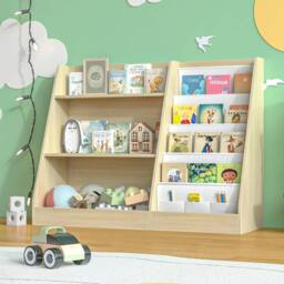Huhote Kids Bookshelf Storage Bookcase Toy Organizer Toddler Book Shelves in Light Oak - thumbnail 3