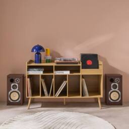 sweeek 130cm Vintage Vinyl Furniture Xl With Wood Effect in Light Brown - thumbnail 1