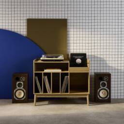 sweeek 130cm vintage vinyl furniture XL with wood effect in Beige - thumbnail 1