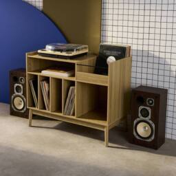 sweeek 130cm vintage vinyl furniture XL with wood effect in Beige - thumbnail 5