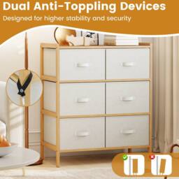 Gymax 6-Drawer Dresser Bamboo Vertical Chest of Drawers With Top Shelf in Light Beige - thumbnail 6