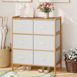 Gymax 6-Drawer Dresser Bamboo Vertical Chest of Drawers With Top Shelf in Light Beige - thumbnail 7