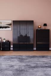 Home Discount Vida Designs Glinton 3Pc Bedroom Set(2Dr Bedside, 5Dr Chest, Wardrobe) in Black