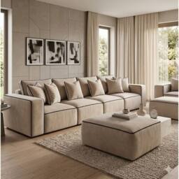 Stratus Interiors Sloane 2-Tone Modular Sofa - Custom Contrast Piping - 4 Seater in Beige