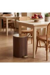 Living and Home Round Wood Effect Pedal Bin with Dual Open Lid in Brown - Size: Medium - thumbnail 3