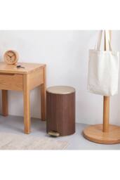 Living and Home Round Wood Effect Pedal Bin with Dual Open Lid in Brown - Size: Medium - thumbnail 7