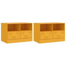 Berkfield Home TV Cabinets 2 pcs Mustard Yellow 67x39x44 cm Steel - Size: 67 x 39 x 44 cm - thumbnail 2