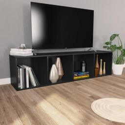 Berkfield Home Book Cabinet/TV Cabinet Black 36x30x143 cm Engineered Wood - Size: 36 x 30 x 143 cm - thumbnail 6