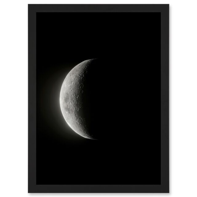 Artery8 Lunar Phases Moon Waning Crescent Space Astronomy Artwork Framed Wall Art Print A4 in Black - image 1