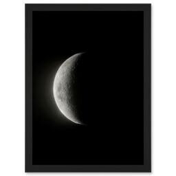 Artery8 Lunar Phases Moon Waning Crescent Space Astronomy Artwork Framed Wall Art Print A4 in Black - thumbnail 1