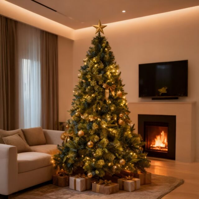 Shatchi 6FT Pre-Lit Kentucky Pine Luxurious Artificial Green Christmas Tree With Long life Energy Saving Warm White LED Lights - image 1