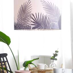 Wyld and Coco Grey Leaf Fabric Drum Pendant Light 1-Light - thumbnail 1