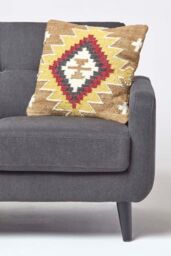 Homescapes Handwoven Kilim Cushion with Feather Filling in Brown - Size: 45 cm x 45 cm - thumbnail 3