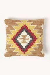Homescapes Handwoven Kilim Cushion with Feather Filling in Brown - Size: 45 cm x 45 cm