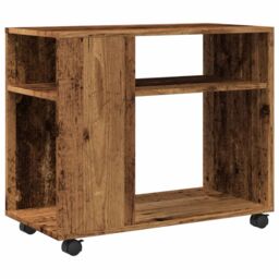 Berkfield Home Side Table with Wheels Old Wood 70x35x60 cm Engineered Wood in Brown - Size: 70 x 35 x 60 cm - thumbnail 2