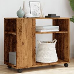 Berkfield Home Side Table with Wheels Old Wood 70x35x60 cm Engineered Wood in Brown - Size: 70 x 35 x 60 cm - thumbnail 1