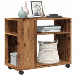 Berkfield Home Side Table with Wheels Old Wood 70x35x60 cm Engineered Wood in Brown - Size: 70 x 35 x 60 cm - thumbnail 4
