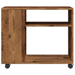 Berkfield Home Side Table with Wheels Old Wood 70x35x60 cm Engineered Wood in Brown - Size: 70 x 35 x 60 cm - thumbnail 5
