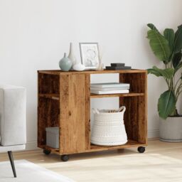 Berkfield Home Side Table with Wheels Old Wood 70x35x60 cm Engineered Wood in Brown - Size: 70 x 35 x 60 cm - thumbnail 3