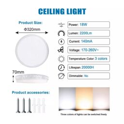 ExtraStar 18W LED Round Ceiling Light CCT Colour Changing -Warm, Neutral, Daylight 3-in-1, 2200 Lumen in White - thumbnail 4