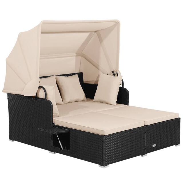Costway Outdoor Hand-Woven PE Wicker Daybed Patio Loveseat Sofa Set in Beige - image 1