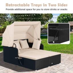 Costway Outdoor Hand-Woven PE Wicker Daybed Patio Loveseat Sofa Set in Beige - thumbnail 4