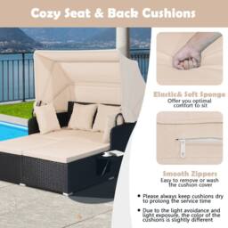Costway Outdoor Hand-Woven PE Wicker Daybed Patio Loveseat Sofa Set in Beige - thumbnail 5