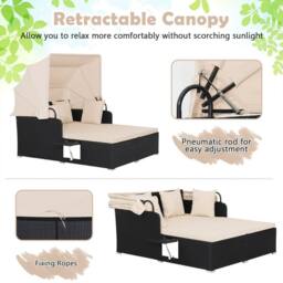 Costway Outdoor Hand-Woven PE Wicker Daybed Patio Loveseat Sofa Set in Beige - thumbnail 2