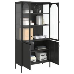 Berkfield Home Highboard Black 90x40x180 cm Glass & Steel - Size: 90 x 40 x 180 cm - thumbnail 5