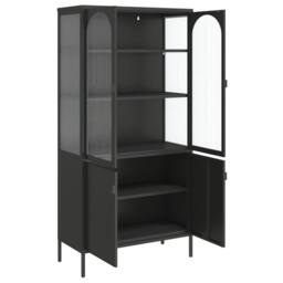 Berkfield Home Highboard Black 90x40x180 cm Glass & Steel - Size: 90 x 40 x 180 cm - thumbnail 8