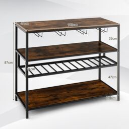 Costway Wine Rack Table Industrial Bar Cabinet w/ Wine Rack & 4 Rows of Glass Holders in Brown - thumbnail 2