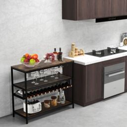 Costway Wine Rack Table Industrial Bar Cabinet w/ Wine Rack & 4 Rows of Glass Holders in Brown - thumbnail 4
