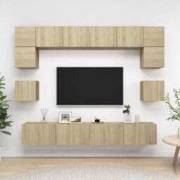 Berkfield Home 8 Piece TV Cabinet Set Sonoma Oak Engineered Wood in Light Tan - thumbnail 2