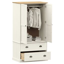 Berkfield Home Wardrobe VIGO White 90x55x176 cm Solid Wood Pine - Size: 90 x 55 x 176 cm - thumbnail 3