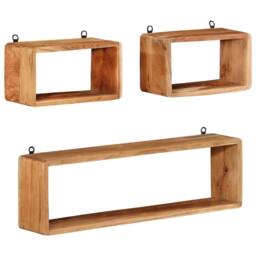 Berkfield Home Beautiful 3 Piece Wall Cube Shelf Set Soild Acacia Wood in Brown - thumbnail 9