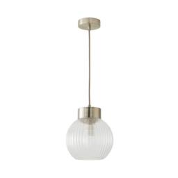 ValueLights Maddison Ribbed Glass Shade Metallic Cap Ceiling Pendant Light & Bulb in Silver - thumbnail 2