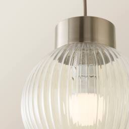 ValueLights Maddison Ribbed Glass Shade Metallic Cap Ceiling Pendant Light & Bulb in Silver - thumbnail 3