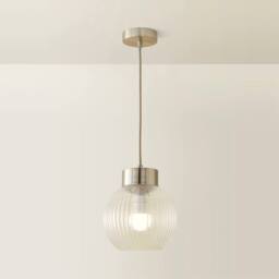 ValueLights Maddison Ribbed Glass Shade Metallic Cap Ceiling Pendant Light & Bulb in Silver - thumbnail 6