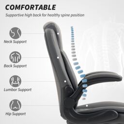 HOMCOM PU Leather Office Desk Chair with Thick Cushion in Charcoal - thumbnail 4