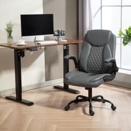 HOMCOM PU Leather Office Desk Chair with Thick Cushion in Charcoal